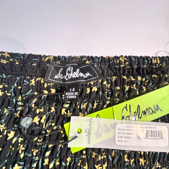 NWT Sam Edelman Black Yellow Floral Smocked Long Sleeve Dress Size 14 - Picture 3 of 7